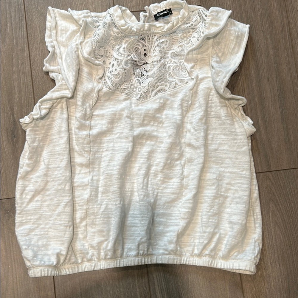 Express White Ruffled Bib Collar Blouse